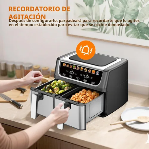 Vista 8 de DUMOS Freidora de aire doble con 2 canastas, freidora de aire grande 10 en 1 de 9 cuartos con placa de cerámica para verduras, acabado de Negro