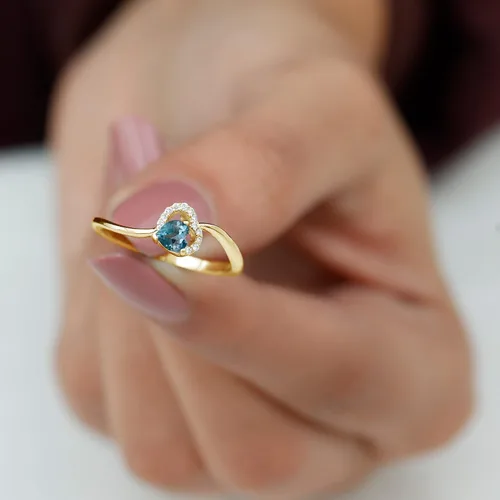 Vista 12 de Anillo de derivación de corazón con topacio azul natural de Londres, calidad AAA, joyería de promesa para ella