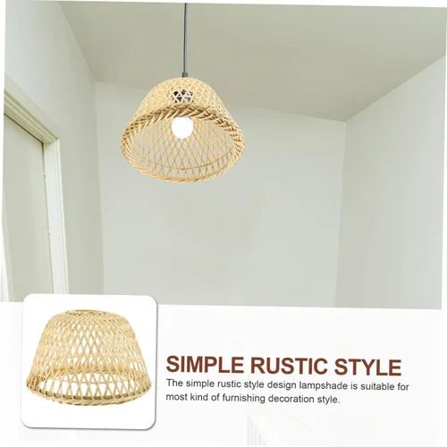 Vista 8 de OSALADI Pantalla de bambú tejida para lámpara con soporte de plástico, lámpara de bambú para granja, pantalla colgante rústica, pantalla natural