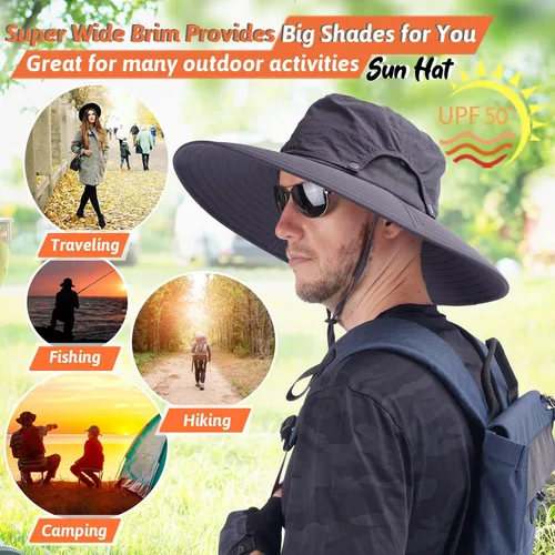 Vista 5 de USHAKE Sombrero de pesca, pescador, sombrero de sol, sombrero de ala ancha, sombrero de bonnie para hombres y mujeres