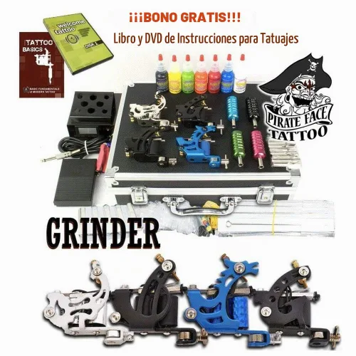 Vista 2 de Pirata Face tatuaje Grinder Kit de Tatuaje Completo con accesorios