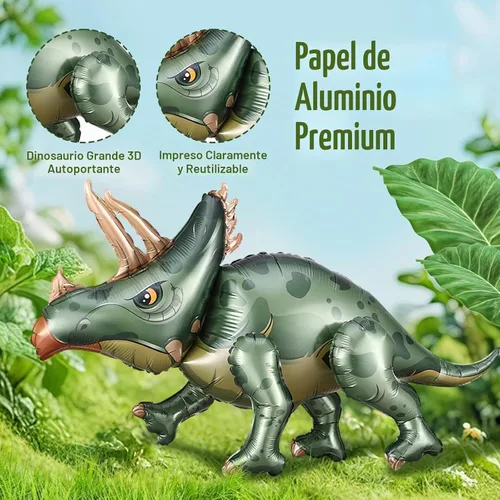 Vista 2 de Globos grandes de dinosaurio de 38 pulgadas, 3 piezas de decoraciones de cumpleaños de dinosaurio autosostenibles. Globos de triceratops