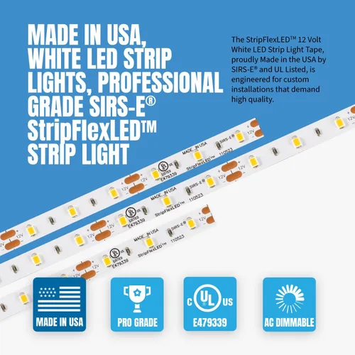Vista 6 de SIRS-E StripFlexLED - Tira de luces LED blancas, 12 V, 60 LEDs/m, 2700 K, blanco cálido, 16.4 pies (16.4 ft), certificación UL, fabricada en Estados