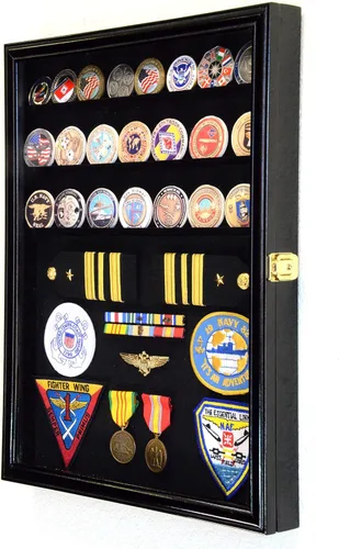 Vista 4 de sfDisplay,LLC. Challenge Monedas/Medallas/Pines/Insignias/Cintas/Insignias/Botones Chips Combo Vitrina Caja Gabinete (Acabado Negro)