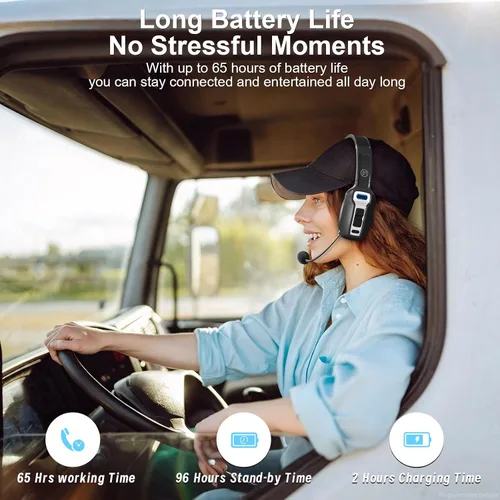 Vista 4 de Auriculares Bluetooth BRAMMAR Trucker con cancelación de ruido AI y micrófono, auriculares Trucker con 65 horas de tiempo de conversación y botón