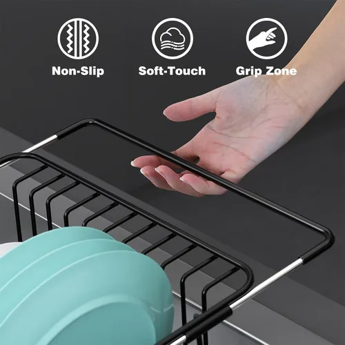 Vista 6 de Dish Drying Rack in Sink: Expandable, 3-Slot Utensil Holder, Anti-Slip Handle. Small Dish Rack: Ideal for Small Households. Kitchen Drying Rack