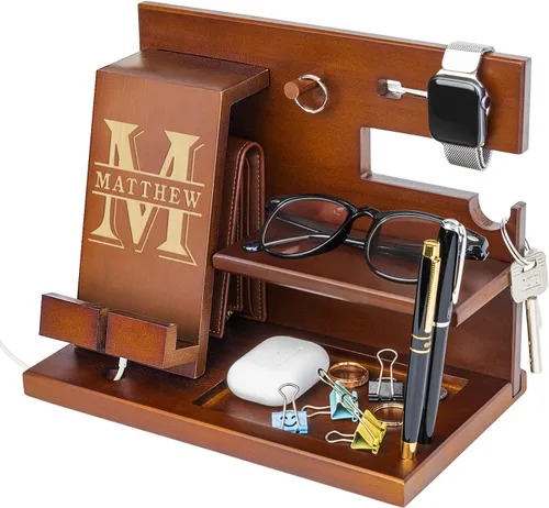 Vista 8 de awofer Estación de acoplamiento de madera personalizada para teléfono, versículo bíblico personalizado, regalos religiosos para hombres, múltiples
