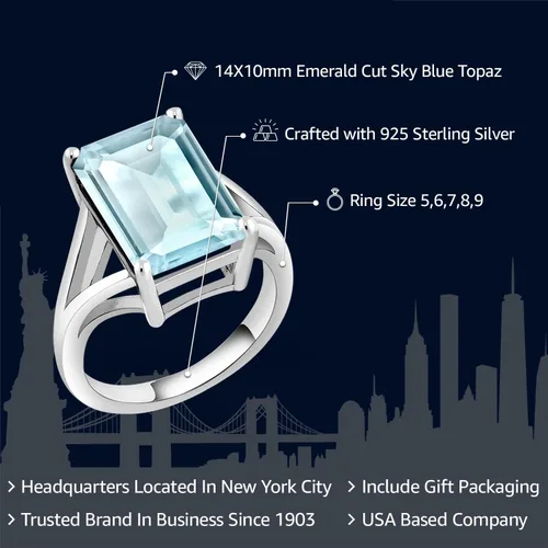 Vista 20 de Gem Stone King Anillo de compromiso solitario con piedra preciosa de corte esmeralda de 0.551 x 0.394 in para mujer, plata de ley 925, anillo