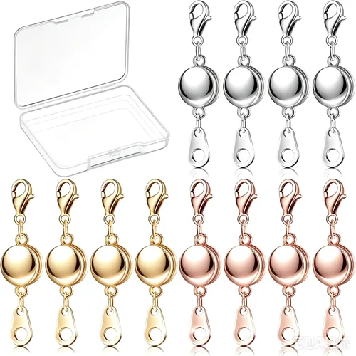 Vista 3 de 12 piezas de cierre magnético con bloqueo para joyería, cierre redondo para collar, cierres para pulsera, extensor de pulsera para fabricación