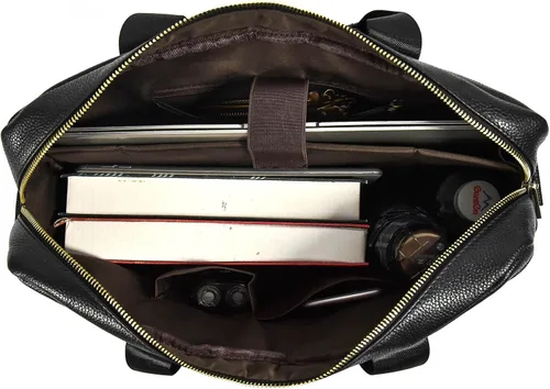 Vista 7 de Maletín de cuero genuino para hombres, bolso de hombro para computadora portátil con correa, bolso de trabajo de viaje de negocios de 15.6 pulgadas