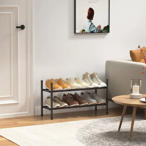 Vista 2 de Uneviesyka Zapatero expandible, zapatero de 2 niveles para armario, estante organizador de zapatos de metal ajustable apilable, estantes pequeños