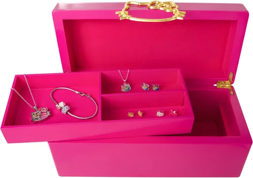 Vista 5 de Hello Kitty Sanrio Gold Icon - Joyero de madera lacada rosa con forro de gamuza con licencia