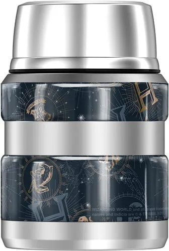 Vista 2 de Harry Potter Celestial Hogwarts Pattern THERMOS - Tarro de alimentos de acero inoxidable King con cuchara plegable, aislado al vacío y doble pared