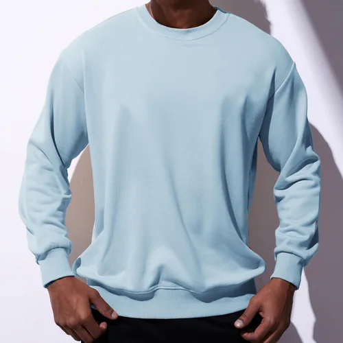 Vista 2 de Sudadera de cuello redondo para hombre, casual, de algodón, con capucha, color sólido, manga larga, atlética