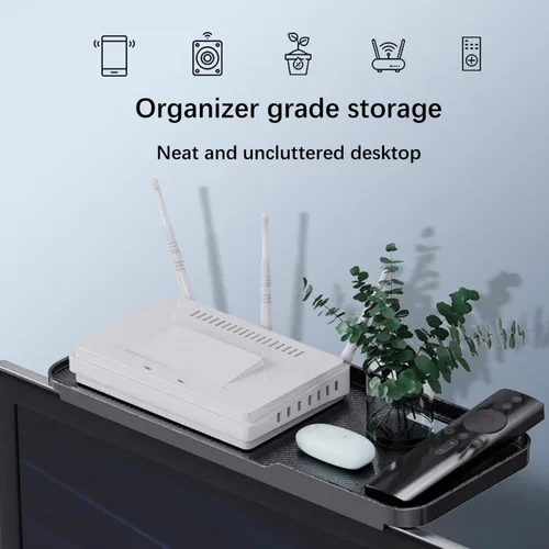 Vista 7 de JIANNI Estante superior para monitor, estante superior de TV de 2 piezas con agujeros de cuerda y plataforma antideslizante, instalación rápida sin