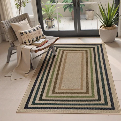 Vista 118 de Lahome Tapetes geométricos para puerta de interior para entrada, alfombra antideslizante lavable de 2 x 3 negro / neutro