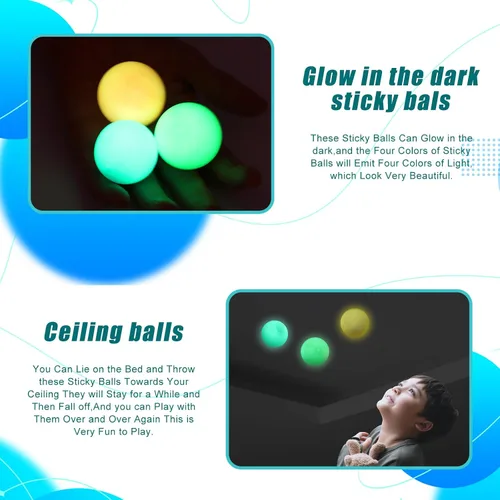 Vista 2 de 3 piezas de 2.4 pulgadas Bolas Lumi, Bolas de Ensueño, Bolas Adhesivas que Brillan en la Oscuridad que se Pegan al Techo, Aliviadores de Estrés