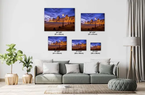 Vista 9 de Louvre Pyramid, Paris Architecture Print, Paris Wall Art, Paris Travel Poster - Print/Canvas/Acrylic/Metal (Canvas (3 Panel) Print, 36x72 Inches)