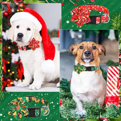 Vista 4 de Silkfly 6 collares de Navidad para cachorros con flores de otoño, arce, pavo, calabaza, collar ajustable para mascotas con hebilla de plástico