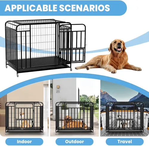 Vista 6 de Jaula para perros extra grande de 38 pulgadas, fácil de limpiar, con ruedas bloqueables, perrera indestructible para perros con ansiedad, resistente