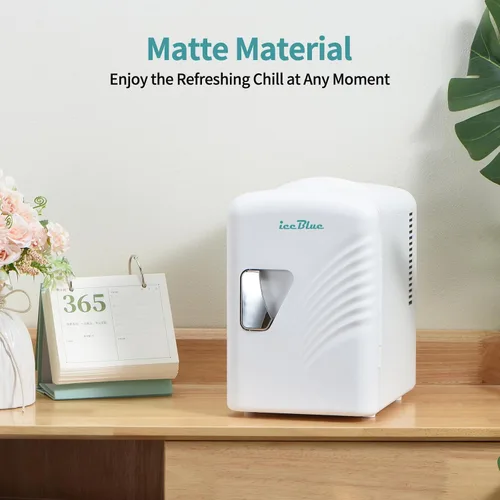 Vista 4 de Mini nevera, 4 litros/6 latas de cuidado de la piel con línea ondulada retro (blanco) Compact Mini Makeup Fridge for Beauty & Beverages, Dual-use