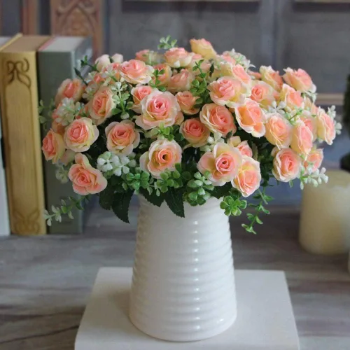 Vista 7 de Flor artificial de gama alta 5 tenedor 15 mini rosas decoración del hogar
