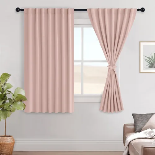 Vista 78 de Hiasan Cortinas opacas negras para dormitorio, cortinas opacas cortas de 45 pulgadas de largo, con aislamiento térmico, bolsillo para barra