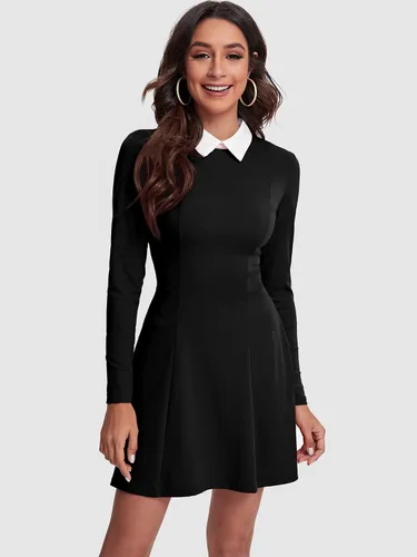 Vista 3 de JECEIKA Vestidos de manga larga para mujer, con cuello Peter Pan, ajuste y acampanado para el miércoles Addam