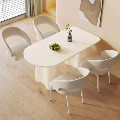 Vista 18 de Mesa de comedor negra de 55 pulgadas, una mesa rectangular de extremo redondeado con patas de diseño ondulado para cocina, comedor, oficina en casa