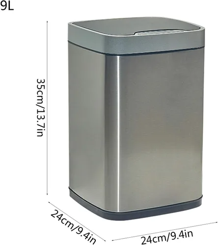 Vista 2 de Garbage bin Square Automatic Trash Can with Lid Stainless Steel Smart Induction Trash Can Household Bedroom Living Room Trash Can, 2.3 Gallons/3.1