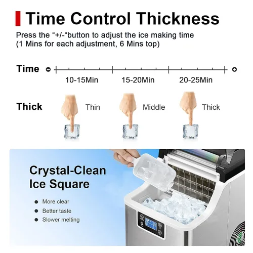Vista 3 de ARLIME Máquina portátil para hacer hielo de encimera, 40 libras/24 horas, 24 piezas/13 minutos, 2 formas de añadir agua, máquina de hielo compacta