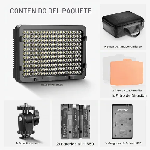 Vista 9 de NEEWER Kit de iluminación de luz de video regulable de 176 LED: Panel LED 176 3200-5600K, batería recargable de iones de litio de 2 piezas, cargador