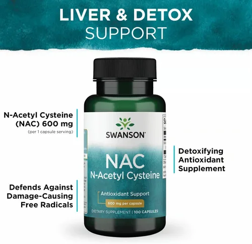 Vista 5 de Swanson NAC N-acetil cisteína Suplemento antioxidante y saludable para adultos que buscan desintoxicación y apoyo de radicales libres – 600 mg