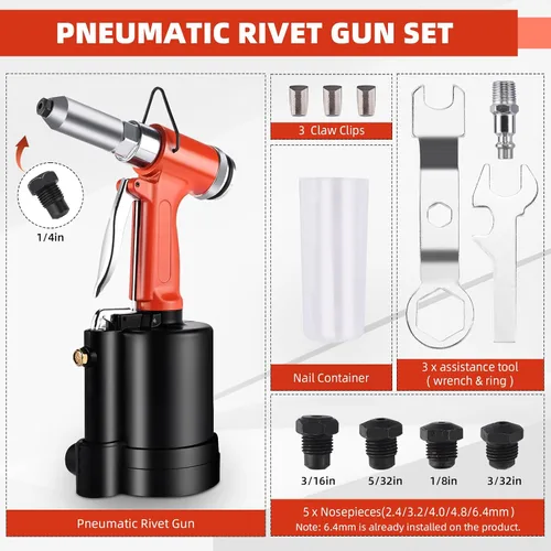 Vista 2 de Pistola de remache neumática 1/4" Herramienta de remache hidráulica de aire, máquina remachadora de servicio pesado adecuada para campos