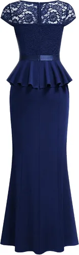Vista 8 de MISSMAY Elegante vestido largo de cóctel con volantes y encaje floral para mujer