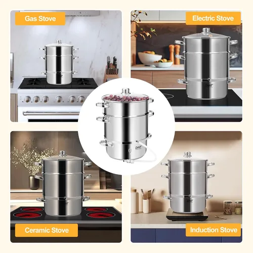Vista 6 de Exprimidor de frutas de acero inoxidable de 8.5 cuartos de galón / 8 L con tapa de vidrio para enlatado de uva