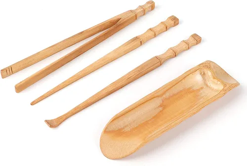 Vista 2 de Juego de herramientas de servicio de té chino, juego de té natural de 4 piezas, accesorios para ceremonia de té para el hogar, al aire libre