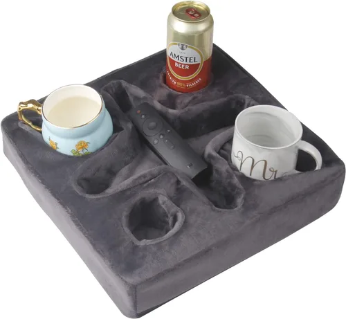 Vista 6 de Almohada para sofá y cama, bandeja de refrigerio de sofá para bebidas/control remoto/soporte para aperitivos (beige)