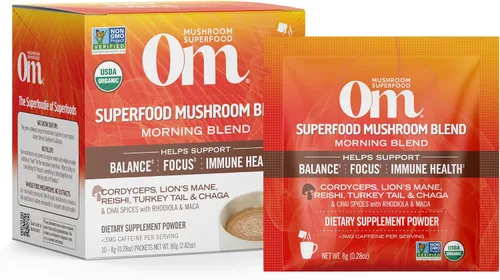Vista 15 de Om Mushroom Superfood Mezcla de café en polvo de hongos, porción única, 10 unidades, granos arábica orgánicos, melena de león, cordyceps, cola