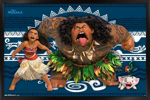 Vista 12 de Disney Moana - Póster de pared de caras de 22.4 pulgadas de largo x 14.7 pulgadas de ancho, versión enmarcada de madera de granero