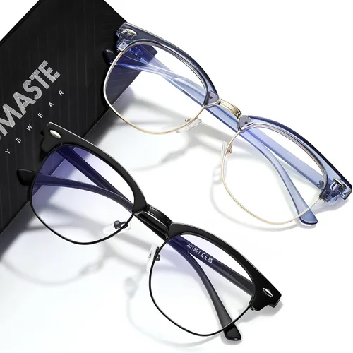 Vista 26 de Blue Light Blocking Glasses Anti Eyestrain Computer Gaming Glasses Vintage Half Frame UV Clear Lens for Women Men