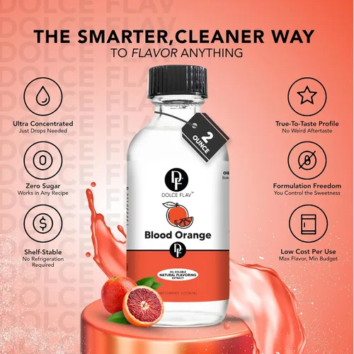 Vista 3 de Dolce Flav Extracto Natural de Naranja Sangrienta – 1 Galón Soluble en Aceite Kosher, Sin Azúcar, Aroma Concentrado de Naranja Sangrienta