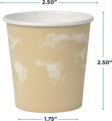 Vista 3 de ECO PRODUCTS Tazas de café espresso desechables compostables World Art de 4 onzas, paquete de 50, taza de papel caliente renovable, forro PLA a base
