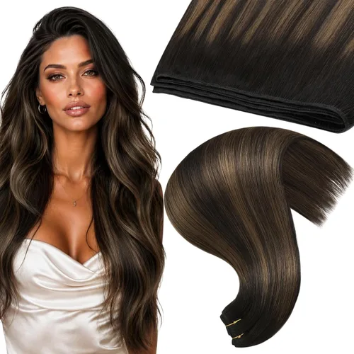 Vista 40 de Moresoo Extensiones de cabello humano real para coser, color negro natural