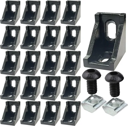 Vista 16 de 10 Conjuntos de Conector de Esquina de Extrusión de Aluminio 2020 Serie 20 Placa de Unión de Ranura en T y V Hardware Conector en L con Tuercas en T