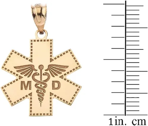 Vista 5 de Colgante de oro certificado de 14 quilates personalizado Caduceus MD Charm médico con tu nombre, Oro amarillo