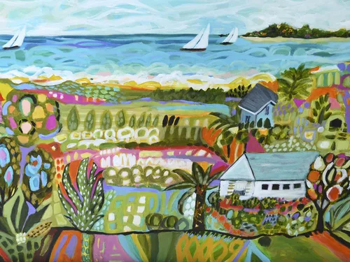 Vista 11 de ART.COM Karen Fields - Lienzo enmarcado para pared, diseño de fantasía náutica, decoración escénica, 16 x 12 pulgadas, marco negro con paspartú