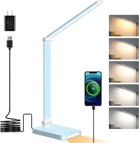 Vista 10 de Lámpara de escritorio LED con puertos USB, lámparas de escritorio táctiles para oficina en casa con 5 modos 3 Brightness Desk Light with Small