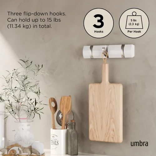 Vista 4 de Umbra Flip - Perchero de pared con 3 ganchos Blanco/Níquel