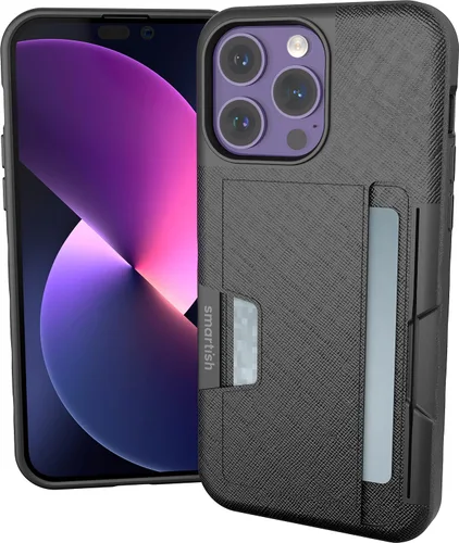 Vista 11 de Smartish Funda tipo cartera para iPhone 11 Pro - Wallet Slayer Vol. 2 [soporte protector delgado] tarjetero (seda) - Black Tie Affair